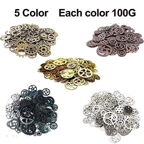 XYJIE 500Gram Surtido Vintage 5 Color mezclado Metal Steampunk Engranajes Encantos Colgante Reloj Reloj Engranaje de la rueda para hacer manualidades, Fabricación de joyas Accesorio (Mixto 5 colores)