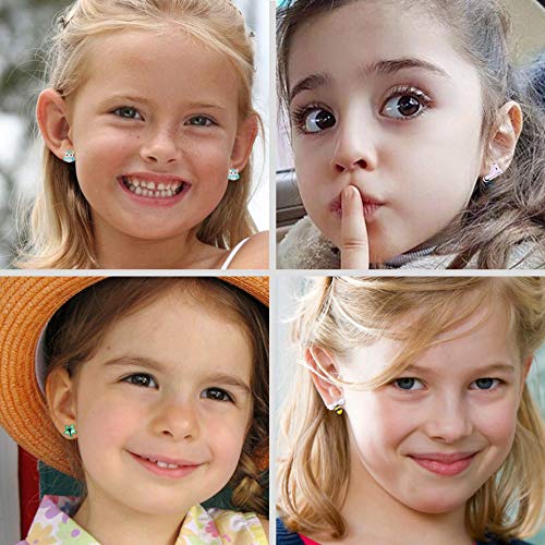 Yadoca 30 Pares Pendientes de Niños Acero inoxidable Color Mezclado Flor Corazón Satr Corona Abeja Labios Búho CZ Joyería Aretes para Mujeres Niñas