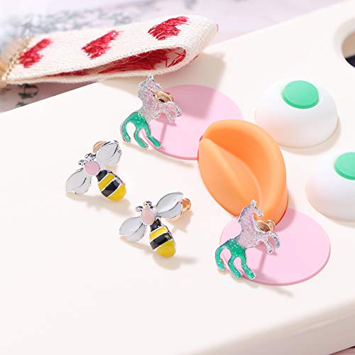 Yadoca 30 Pares Pendientes de Niños Acero inoxidable Color Mezclado Flor Corazón Satr Corona Abeja Labios Búho CZ Joyería Aretes para Mujeres Niñas