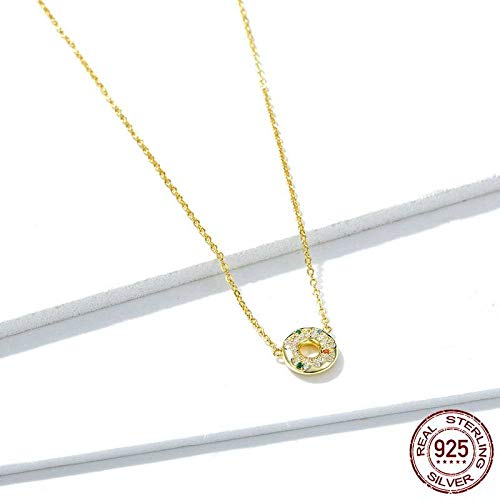 YAYADI Collar De Plata Mujer,Diseño Original Tarta De Dulce Donuts Collar Corto para La Mujer Auténtica Plata Esterlina 925 Joyería De Bodas De Oro