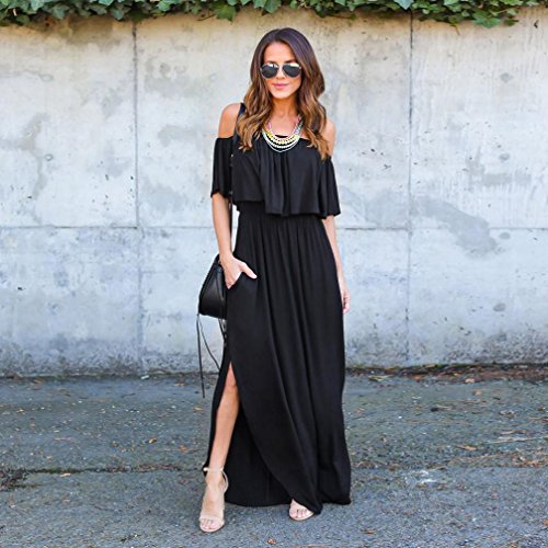 Yesmile Vestido de Mujer Vestido Corto Partido Vestido Elegante de Noche para Boda Boho Vestido Negro Largo de Verano sin Mangas para Mujer (Negro, L)