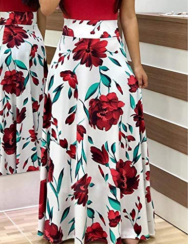 YIPIN Mujer Vestidos Casual Verano Manga Corta de Fiesta Largos Floral Impresa Color de Contraste Boho Playa Ceremonia Noche，Color 1,S