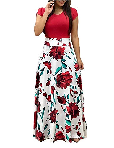 YIPIN Mujer Vestidos Casual Verano Manga Corta de Fiesta Largos Floral Impresa Color de Contraste Boho Playa Ceremonia Noche，Color 1,S