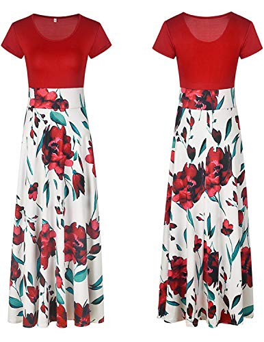 YIPIN Mujer Vestidos Casual Verano Manga Corta de Fiesta Largos Floral Impresa Color de Contraste Boho Playa Ceremonia Noche，Color 1,S