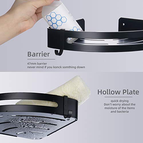 Yizhet 2Pcs Estanteria Ducha Sin Taladros Aluminio, Estantería Baño Esquina Estante Baño Adhesivo Rinconera Ducha Aluminio Estanteria Organizador Pared para Baño y Cocina(Negro)