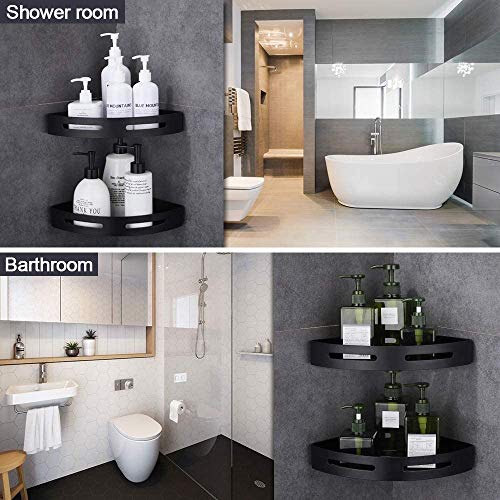 Yizhet 2Pcs Estanteria Ducha Sin Taladros Aluminio, Estantería Baño Esquina Estante Baño Adhesivo Rinconera Ducha Aluminio Estanteria Organizador Pared para Baño y Cocina(Negro)