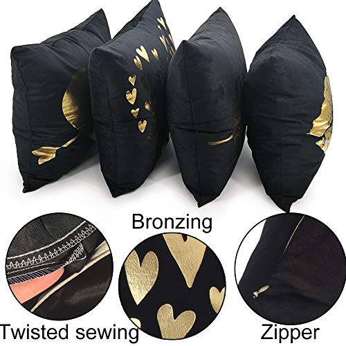 YNester 4pcs Fundas para Cojines de Franela Doradas Decorativas Almohada, Fundas de cojín, Funda de cojín bronceadora para Cama, sofá, Regalo, poliéster Fundas Negra, 45 x 45cm
