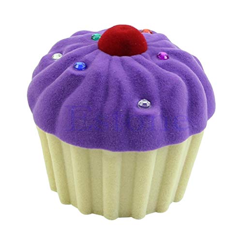 YoungerY Cute Cake Cup Shape Velvet Ring Box Pendiente Colgante Medallón Joyero PLG