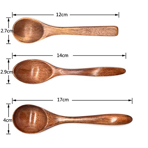 Yueser 3 Piezas Cuchara de Madera Natural Eco-Friendly Vajilla Sopa Té Miel Cuchara de café Accesorios de Cocina(3 Tamaños)