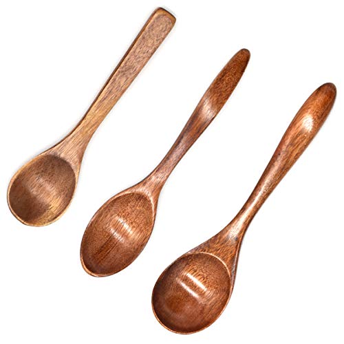 Yueser 3 Piezas Cuchara de Madera Natural Eco-Friendly Vajilla Sopa Té Miel Cuchara de café Accesorios de Cocina(3 Tamaños)