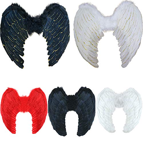 Yummy Bee - Alas Angel - Alas de Angel Blancas - Alas Negras Malefica - Plumas Diablo - Halloween Fiestas de Disfraces Adulto - Grandes 60 x 40 cm (Negro)