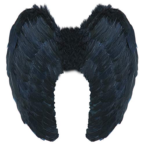 Yummy Bee - Alas Angel - Alas de Angel Blancas - Alas Negras Malefica - Plumas Diablo - Halloween Fiestas de Disfraces Adulto - Grandes 60 x 40 cm (Negro)