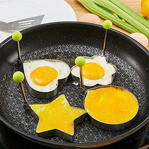 YZG LIFE 4PCS Herramienta para Freír Huevos Acero Inoxidable,Coloridos,Huevo Frito Molde Corazón Redondo Pentagrama Flor,Ama de Casa,Estudiantes Universitarios,Herramienta de Cocina