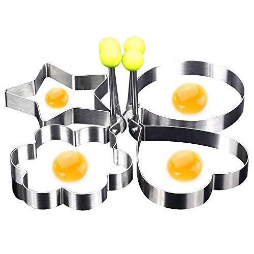 YZG LIFE 4PCS Herramienta para Freír Huevos Acero Inoxidable,Coloridos,Huevo Frito Molde Corazón Redondo Pentagrama Flor,Ama de Casa,Estudiantes Universitarios,Herramienta de Cocina
