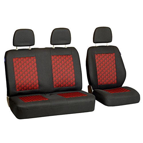 Zakschneider Fundas De Asiento para Citroen Jumpy - Conjunto De Fundas 1+2 - Color Premium Negro con Efecto 3D Rojo
