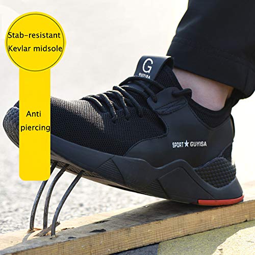 Zapatos Seguridad Hombre Ligeros s3 Calzado de Seguridad Mujer Transpirables Punta de Acero Zapatillas de Trabajo Negro 35