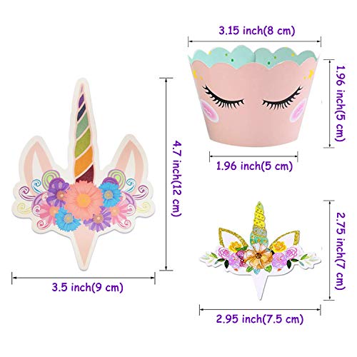 ZAWTR 50 Piezas Decoracion Cupcake Unicornio, Unicornio Cupcake Toppers y Doble Cara Wrappers para Baby Shower Niños Cumpleaños Fiesta Unicornio Tarta Decoraciones (Azul Rosa Blanco Arco Iris)