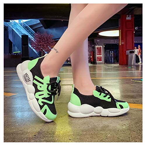 ZGF ICool Luminoso Mosca Tejido Zapatillas de Deporte otoño de Color a Juego bizcocho Zapatos Netos Zapatos de Mujer de Moda de Verano de Fondo Grueso,Verde,8.5