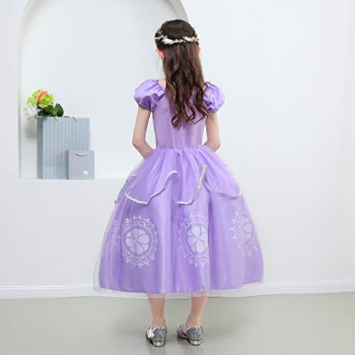 zhenlanshangmao Halloween Vestido de niños Sophia Princesa Vestido de Navidad Sofia Vestido 3-10 años de Edad (120（4-5Y）, Púrpura)