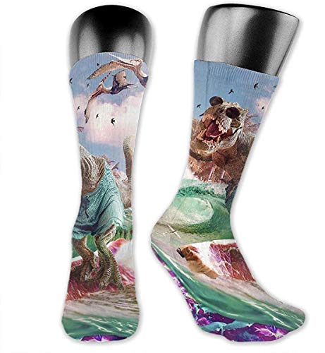 zhouyongz Dinosaur Surf T-Rex Funny Surfing Steak Over-The-Calf Socks Athletic Socks Knee High Socks For Men Women Sport Long Sock Stockings 40CM