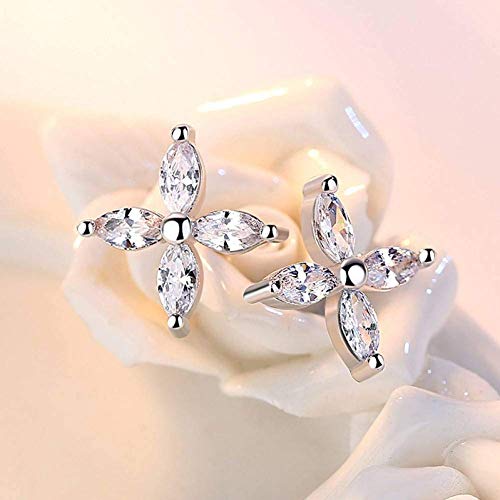 ZJL Simplicidad con Estilo 925 Pendiente Antialérgico de Plata Esterlina Cristal Brillante Flor de Hielo Señoras Stud Pendientes Joyería Venta Al por Mayor Envío de la GotaClaro
