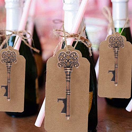 ZJW 50 Piezas Llaves Abridor de Botellas Favores de la Boda Llave del abridor de Cerveza, Etiqueta de Regalo de Papel Kraft de cartón DIY con Hilo de Yute Natural, Suministros de Barra de Banquete