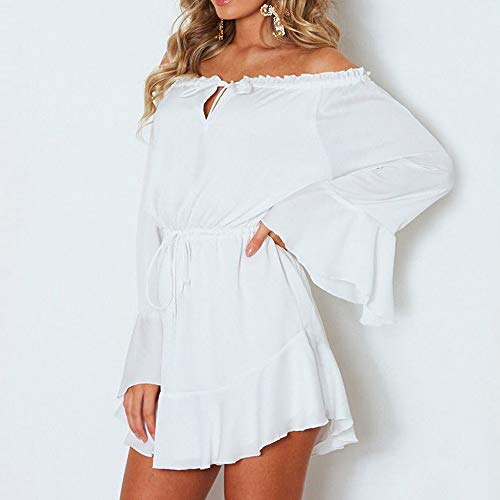 ZODOF Vestido Mujer para Noche y Fiesta Casual Moda Mujer sólido Flare Manga Slash-Cuello Fuera del Hombro Mini Vestido Top Falda Espalada Descubirta Dama de Honor Sexy y Elegante