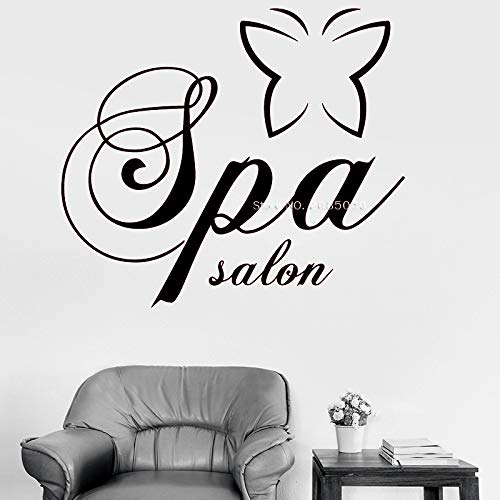 zqyjhkou 82 * 72 cm Vinilo Pared calcomanía SPA salón Logo Mariposa Belleza Mujer Pegatinas Pared Tienda Ventana Arte decoración patrón Etiqueta de la Pared 64x56cm
