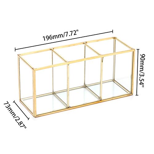 Zunbo - Joyero retro de latón de oro, metal de color cristal transparente, caja de almacenamiento vintage, estilo nórdico, organizador cosmético, expositor para joyas, decoración, color dorado