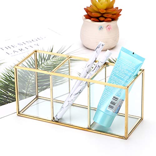 Zunbo - Joyero retro de latón de oro, metal de color cristal transparente, caja de almacenamiento vintage, estilo nórdico, organizador cosmético, expositor para joyas, decoración, color dorado