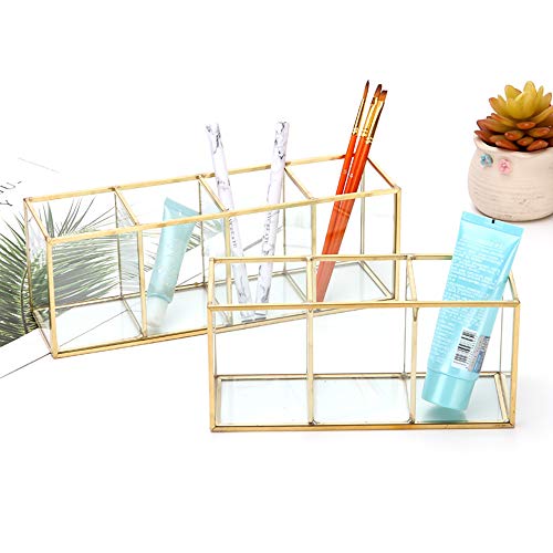 Zunbo - Joyero retro de latón de oro, metal de color cristal transparente, caja de almacenamiento vintage, estilo nórdico, organizador cosmético, expositor para joyas, decoración, color dorado