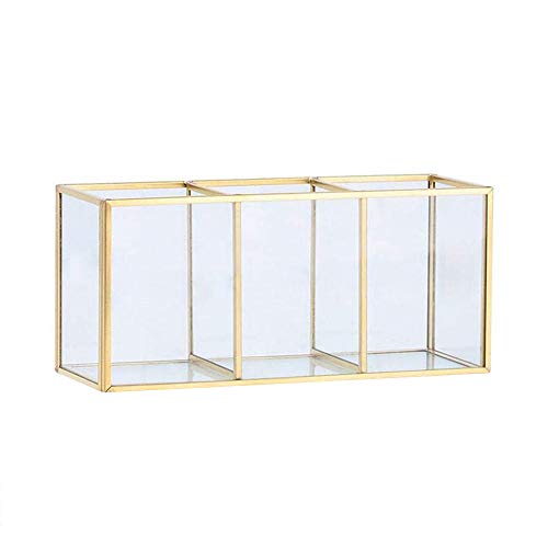 Zunbo - Joyero retro de latón de oro, metal de color cristal transparente, caja de almacenamiento vintage, estilo nórdico, organizador cosmético, expositor para joyas, decoración, color dorado