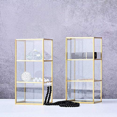 Zunbo - Joyero retro de latón de oro, metal de color cristal transparente, caja de almacenamiento vintage, estilo nórdico, organizador cosmético, expositor para joyas, decoración, color dorado
