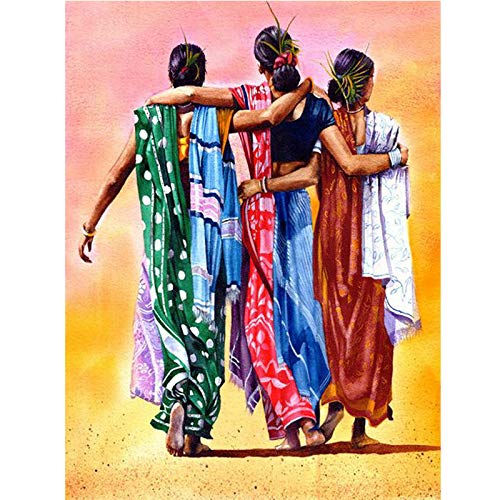 ZXXGA DIY 5D - Kit de Pintura de Diamante por números, Tres Mujeres Indias para Bordar Cuadros de Punto de Cruz, Manualidades para decoración de la Pared del hogar sin Marco 60x45cm