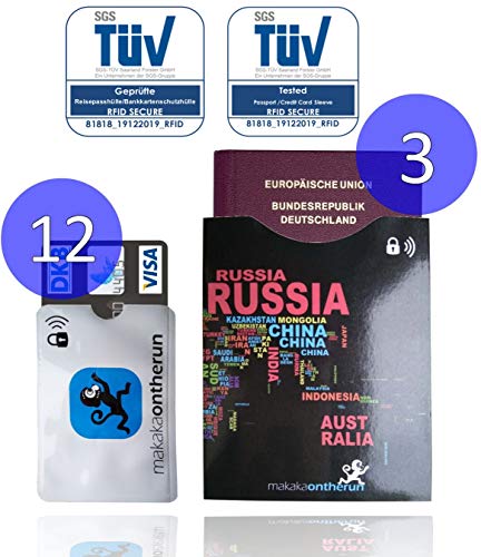 15x MOTRTM Paquete Familiar de Bloqueadores de RFID: 3X Pasaporte, 12x Protectores para Tarjetas de Crédito y de Débito. Estuches de protección contra RFID y NFC para Proteger información.
