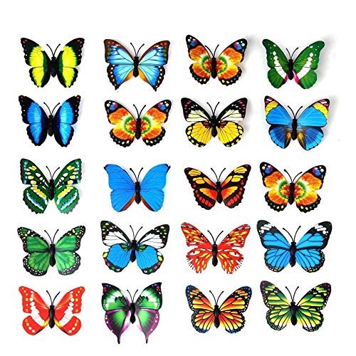 20 piezas 3D PVC mariposa imán de pared decoración con imanes de nevera (color al azar)