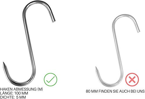 20 unidades Gancho de carnicero de acero inoxidable de primera calidad para colgar incienso Ganchos de carne con punta Scharfer adecuada para carnicería metzgerei para frío y calor (20 ST)
