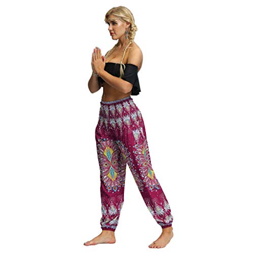 2019 Mujeres Hombres Pantalones Yogurt Mujeres Hippi Casual Holgados Mode De Marca Bagg BOH Aladdi Haremshos Helli Fashion 2019 Ropa De Mujer (Color : B Weinrot, Size : Size)