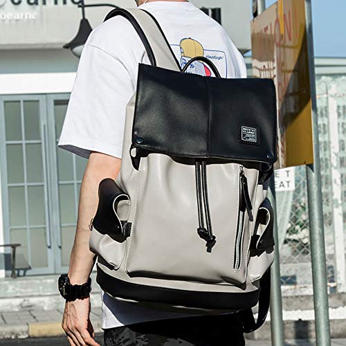 2020 Nueva Mochila de Cuero PU Impermeable Moda Bookbag Ordenador portátil del Bolso de Escuela con el Puerto de Carga USB (Color : Gray)