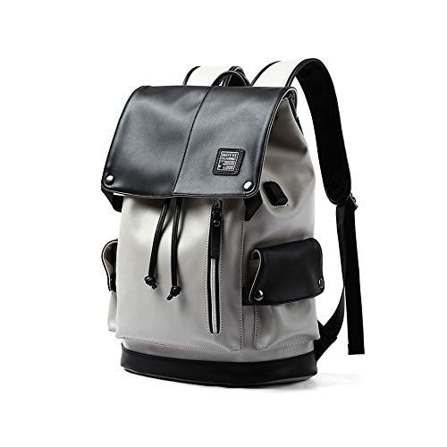 2020 Nueva Mochila de Cuero PU Impermeable Moda Bookbag Ordenador portátil del Bolso de Escuela con el Puerto de Carga USB (Color : Gray)