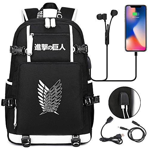 2020 Nuevo Ataque en Titán Mochila Mochila Bookbag Ordenador portátil del Bolso de Escuela con el Puerto de Carga USB (Color : 8R)