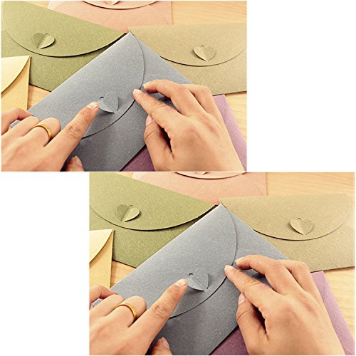 20pcs Sobre de papel nacarado, Sobre postal, Creativo retro Sobre en forma de corazón lindo, para la boda,fiesta de cumpleaños, 5 colores (cobre,gris plata,oro blanco,azul lago,verde oscuro)