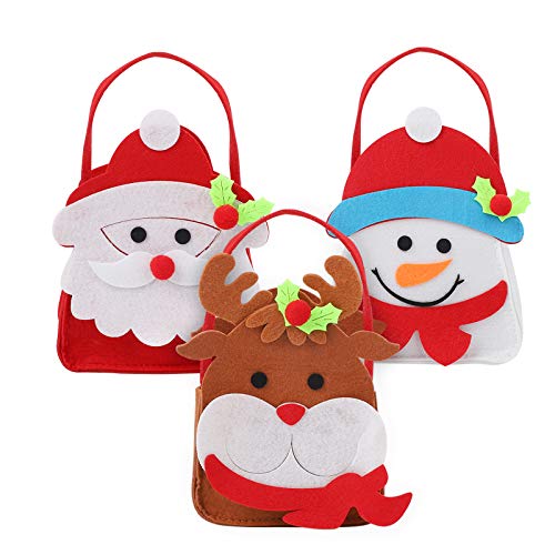 3 piezas de bolsa de dulces navideños bolsa de regalo de fieltro con asa Bolsa de regalo navideña Santa Claus muñeco de nieve reno bolsa de almacenamiento bolsa de almacenamiento
