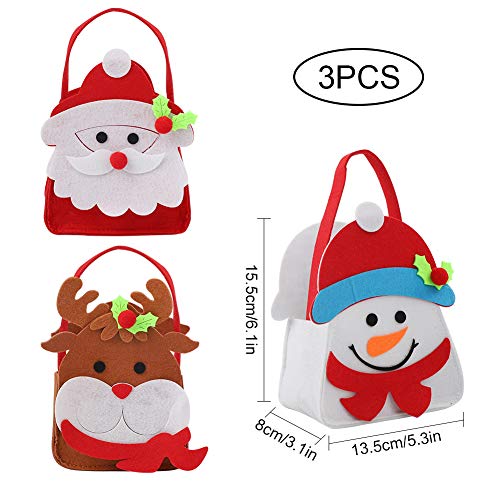 3 piezas de bolsa de dulces navideños bolsa de regalo de fieltro con asa Bolsa de regalo navideña Santa Claus muñeco de nieve reno bolsa de almacenamiento bolsa de almacenamiento