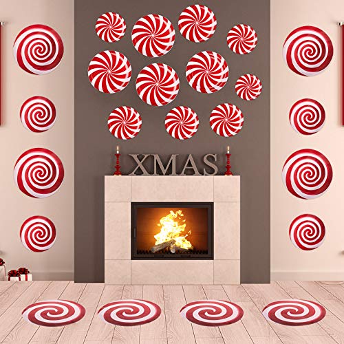 32 Piezas Etiquetas Engomadas de Pared de Diseño de Caramelo de Navidad, Pegatinas Rojas de Navidad de Piso, Etiqueta Autoadhesiva Giratoria de Navidad para Decoración Navideña