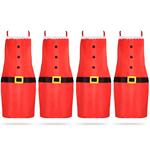 4 Piezas Delantales de Navidad Rojos Delantal de Santa para Adulto Delantal de Cocina de Navidad para Hombres Mujeres Fiesta de Navidad Cocinero Cocina Restaurante Casa Limpieza Jardinería Hogar