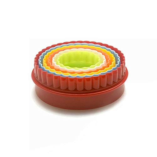 6 Paquete de moldes cortadores de la galleta Doble Borde de la arruga Ronda pasteles de la torta Bakeools Herramientas (white)