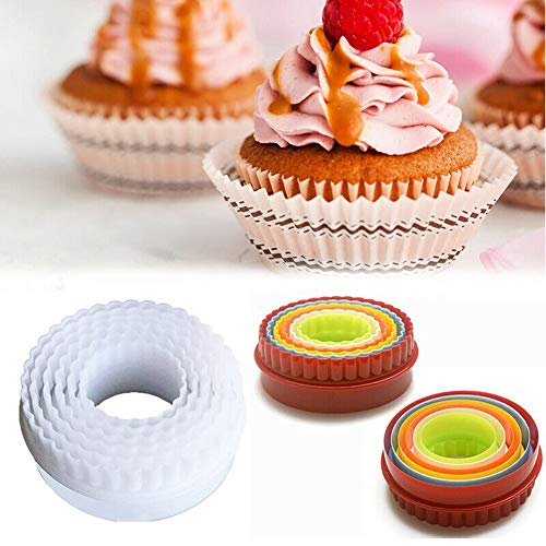 6 Paquete de moldes cortadores de la galleta Doble Borde de la arruga Ronda pasteles de la torta Bakeools Herramientas (white)
