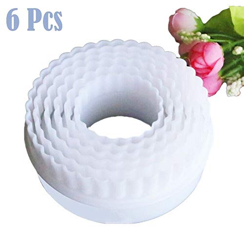6 Paquete de moldes cortadores de la galleta Doble Borde de la arruga Ronda pasteles de la torta Bakeools Herramientas (white)