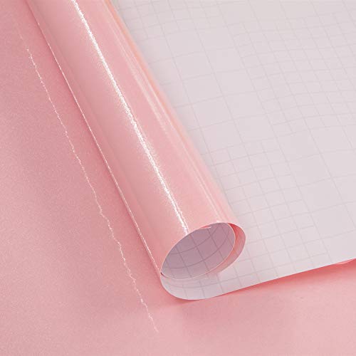 Abyssaly Papel de contacto brillante rosa Papel pintado de superficie brillante 40cm X 300cm Papel blanco de cáscara y palo Fácil de usar y limpiar para muebles Decoración del hogar